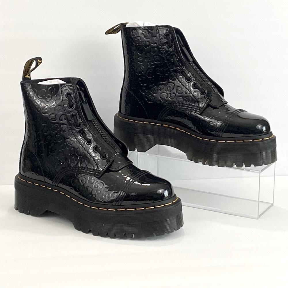 NEW SINCLAIR LEOPARD EMBOSS PATENT LEATHER PLATFORM BOOTS - Picture 6 of 9
